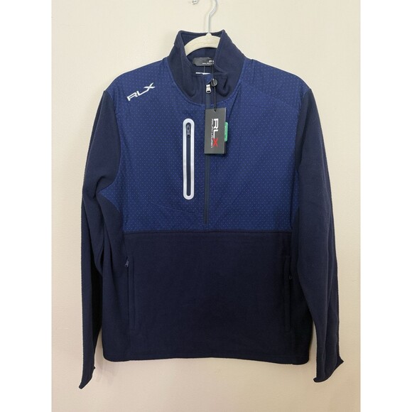 RLX polo Ralph Lauren Mens size M golf Pullover 1/2 Zip Fleece Jacket NWT blue